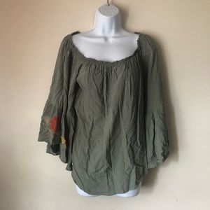 Green Blouse with Floral Design